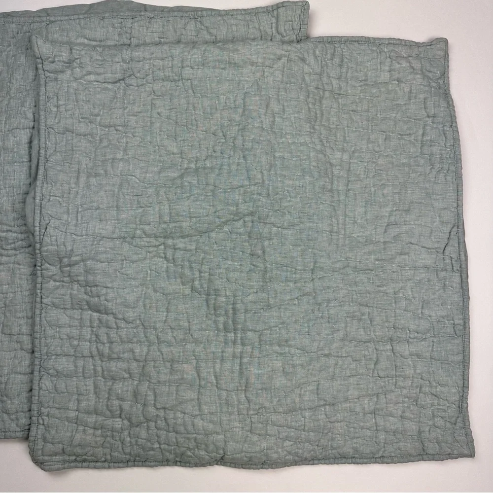 Pottery Barn Belgian Flax Linen Handcrafted Quilted Euro Shams Set of 3